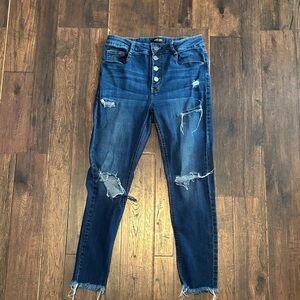 Black Label Dark Blue Distressed Ankle Jeans